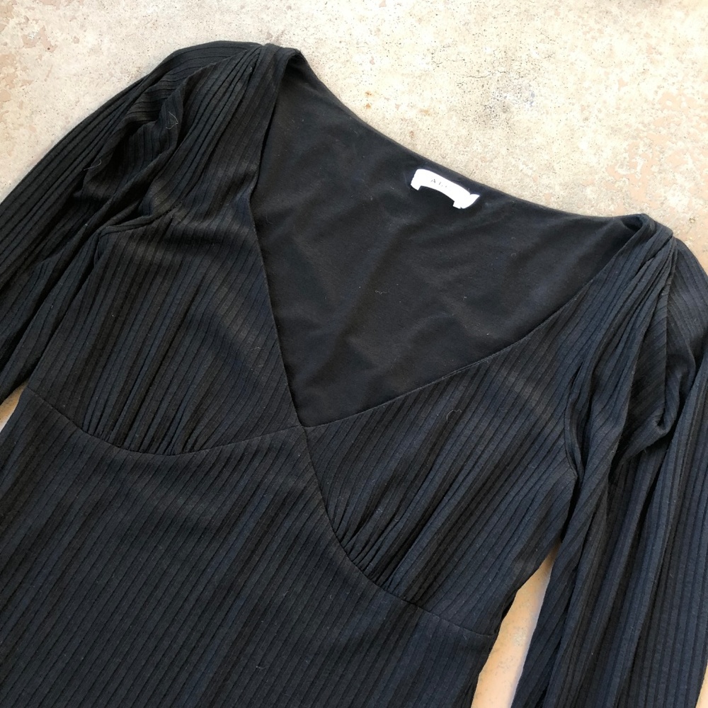 ALC Rib Knit Square Neck Midi Dress in Black - Picture 2 of 4